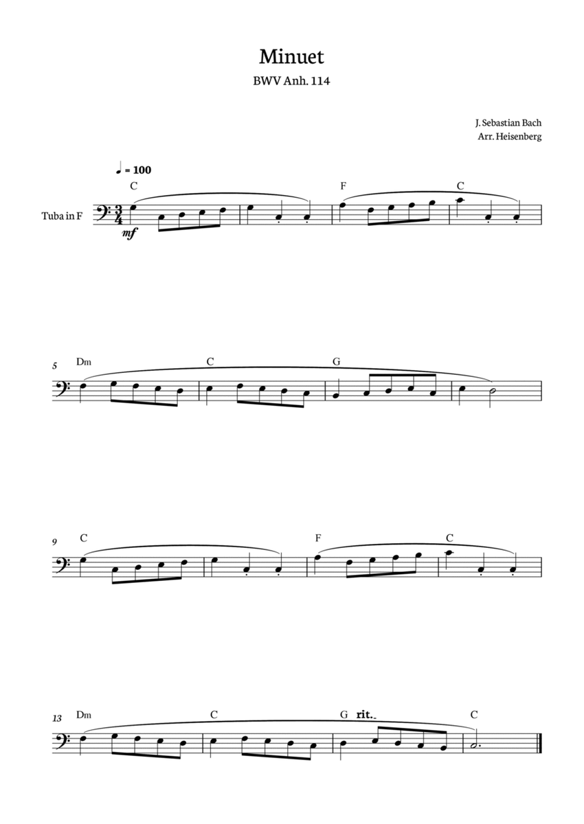 Minuet - Bach for Tuba solo with chords. image number null
