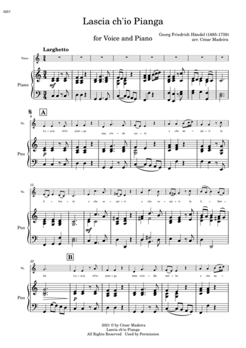 Lascia Ch'io Pianga - Voice and Piano - C Major (Full Score and Parts) image number null