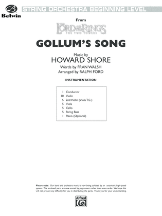 Book cover for Gollum's Song (from The Lord of the Rings: The Two Towers): Score