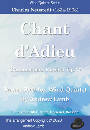 Book cover for Chant d’Adieu (Romance sans Paroles), Op. 77 [by Charles Neudtedt, arr. for Wind Quintet]