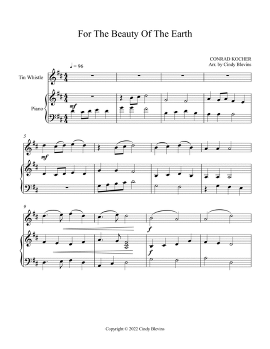 For the Beauty Of the Earth, Piano and Tin Whistle (D) by Conrad Kocher Piano - Digital Sheet Music