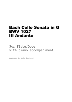 Book cover for Bach Cello Sonata in G Andante for Flute or Oboe