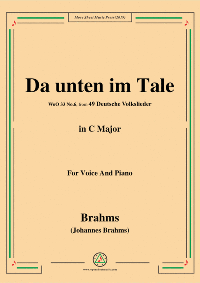 Brahms-Da unten im Tale,in C Major,WoO 33 No.6,for Voice and Piano image number null