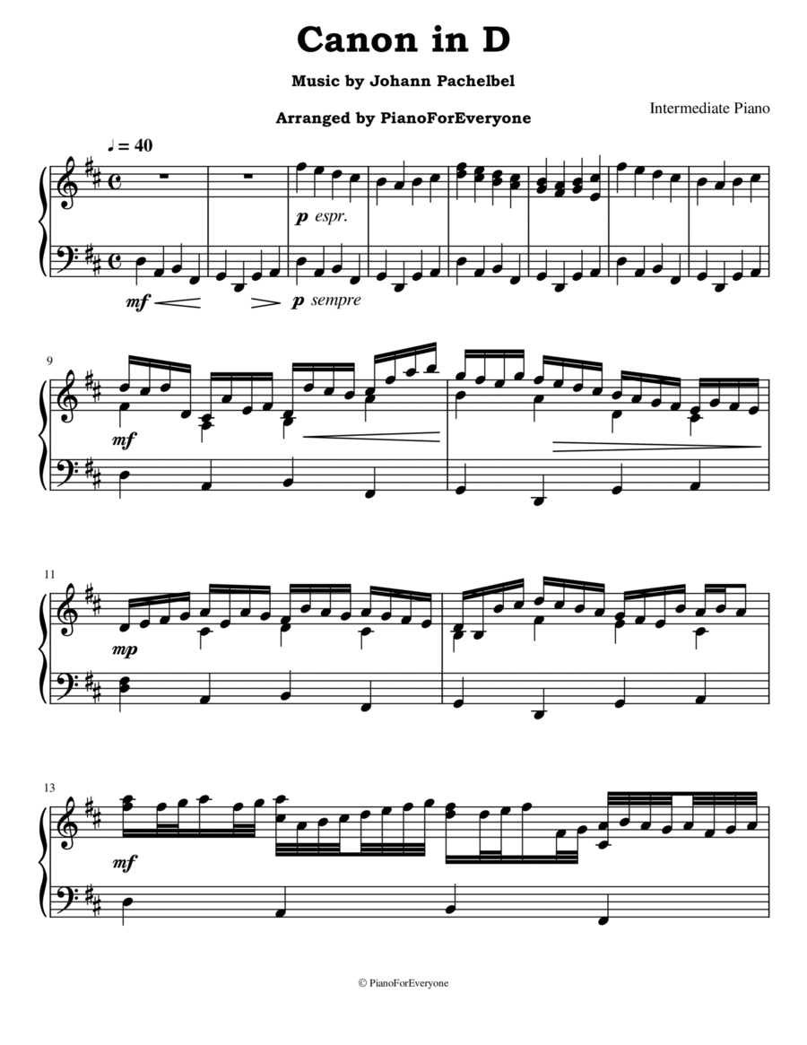 Canon in D - Pachelbel (Intermediate Piano) image number null