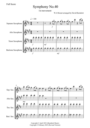 Book cover for Symphony No.40 (1st movement) for Saxophone Quartet