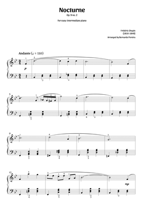 Book cover for Nocturne Op. 9 no. 2 (easy-intermediate piano in B♭ major – clean with fingering)