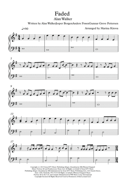 Faded by Alan Walker - Easy Piano - Digital Sheet Music | Sheet Music Plus