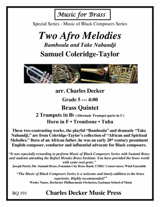Book cover for Two Afro Melodies: Bamboula and Take Nabandji for Brass Quintet