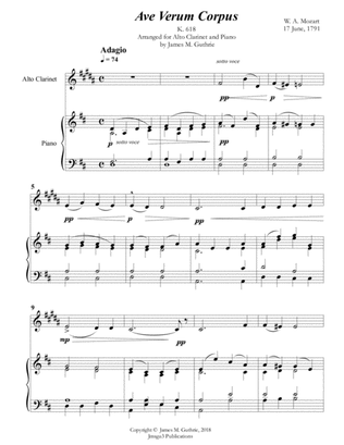 Book cover for Mozart: Ave Verum Corpus for Alto Clarinet & Piano