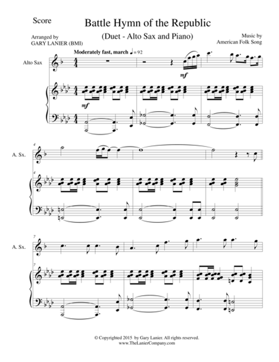 BATTLE HYMN OF THE REPUBLIC (Duet – Alto Sax and Piano/Score and Parts) image number null