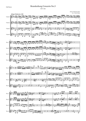 Book cover for Brandenburg Concerto No. 3 in G major, BWV 1048 1st Mov. (J.S. Bach) for Violin Quartet