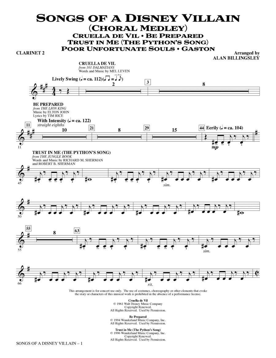 Songs of a Disney Villain (Choral Medley) - Clarinet 2