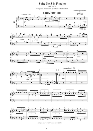 Book cover for Bach - Piano Suite No.3 in F major BWV 820 - Complete Piano version