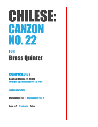 Book cover for "Canzon No. 22" for Brass Quintet - Bastian Chilese