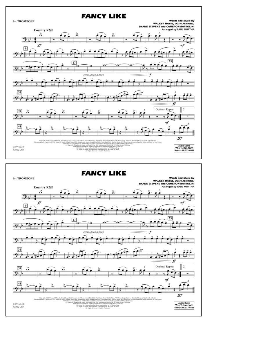 Fancy Like (arr. Paul Murtha) - 1st Trombone