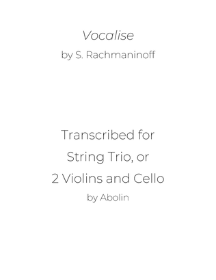 Book cover for Rachmaninoff: Vocalise - String Trio, or 2 Violins and Cello