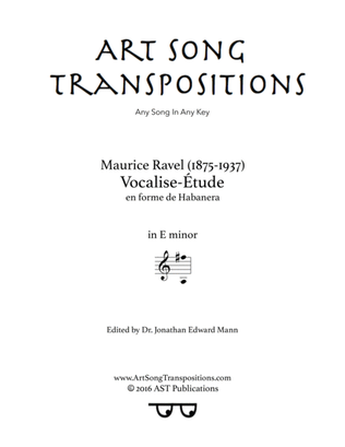 Book cover for RAVEL: Vocalise-Étude, en forme de Habanera (transposed to E minor)
