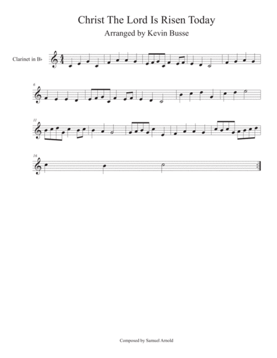 Christ! The Lord Is Risen Today (Easy key of C) - Clarinet image number null