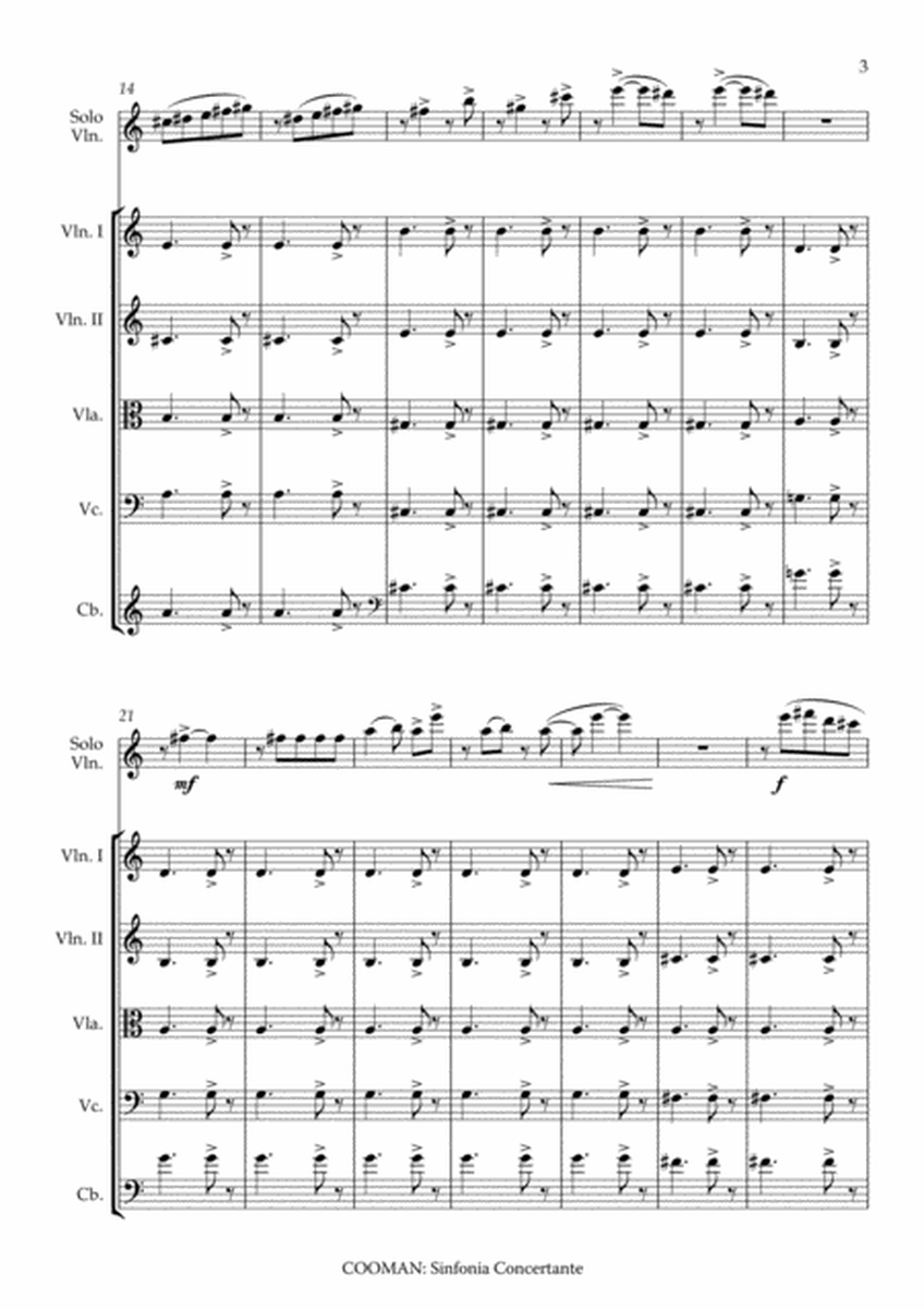 Carson Cooman: Sinfonia Concertante for solo violin and string orchestra: score plus solo part only