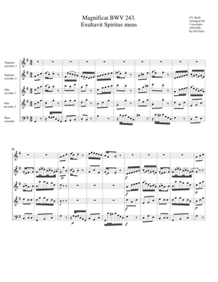 Book cover for Et exultavit Spiritus meus from Magnificat, BWV 243 (arrangement for 5 recorders)