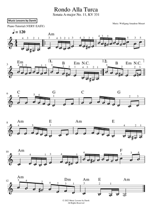 Book cover for Rondo Alla Turca (VERY EASY PIANO) Sonata A-major No. 11, KV 331 [Wolfgang Amadeus Mozart]