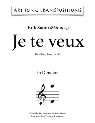 SATIE: Je te veux (transposed to D major)