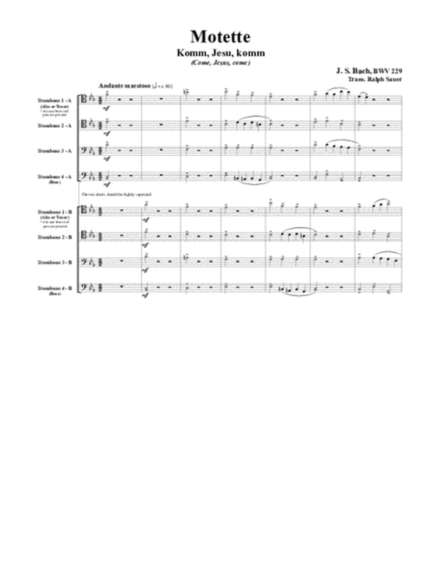 Motet Komm, Jesu, komm (Come, Jesus, come) BWV 229 for 8-part Trombone Ensemble