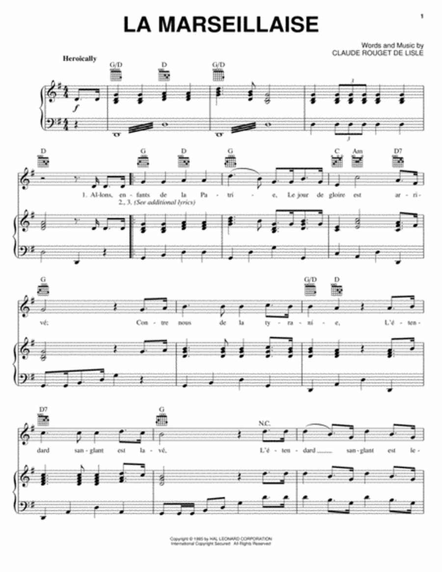 La Marseillaise Piano, Vocal, Guitar - Digital Sheet Music