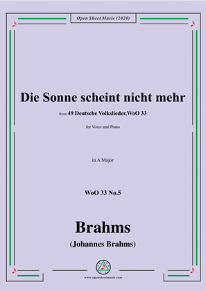 Book cover for Brahms-Die Sonne scheint nicht mehr,WoO 33 No.5,in A Major,for Voice&Pno