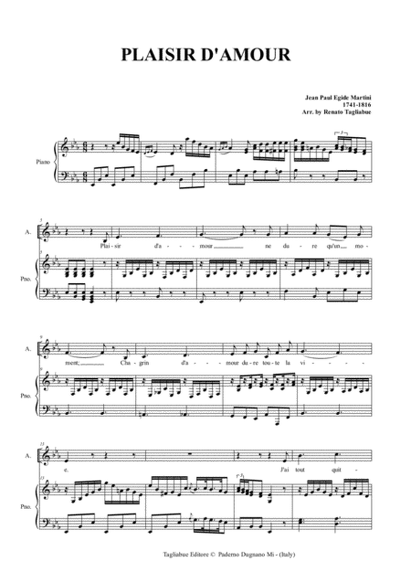 PLAISIR D'AMOUR - Martini - Arr. for Alto/Bariton and Piano - In Eb image number null