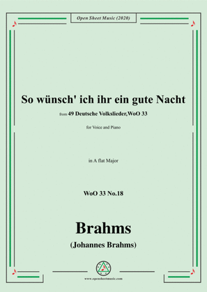 Book cover for Brahms-So wünsch' ich ihr ein gute Nacht,WoO 33 No.18,in A flat Major,for Voice&Pno