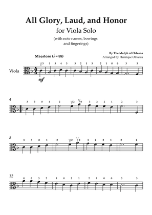 All Glory, Laud, and Honor (for Viola Solo) - With note names, bowings and fingerings