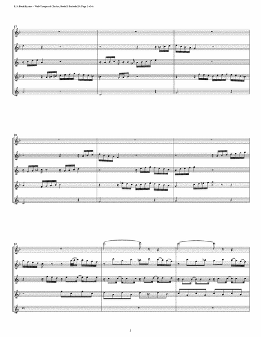 Prelude 23 from Well-Tempered Clavier, Book 2 (Saxophone Quintet) image number null