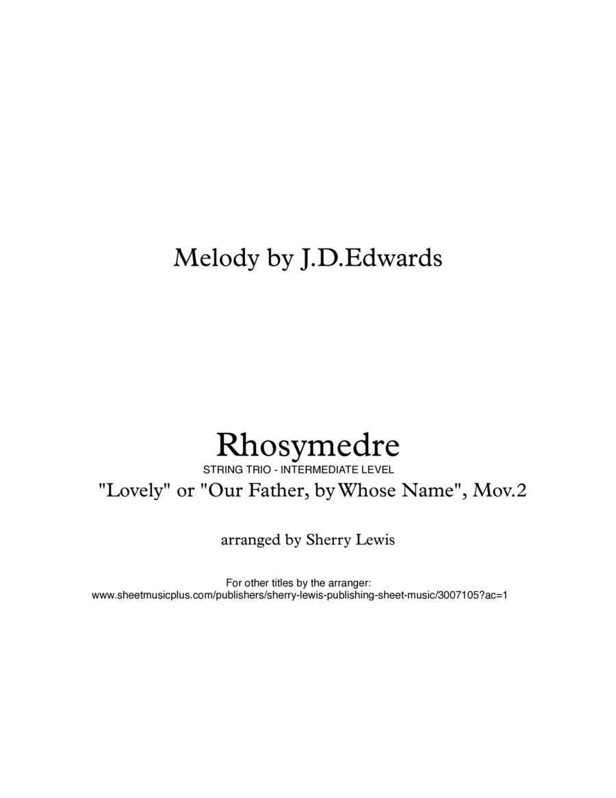 RHOSYMEDRE - Original Hymn and Variations - String Trio, Intermediate Level for 2 violins and cello image number null