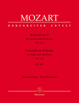 Book cover for Concerto for Piano and Orchestra, No. 16 D major, KV 451