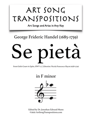 Book cover for HANDEL: Se pietà (transposed to F minor)