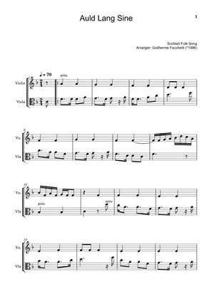 Book cover for Scottish Folk Song - Auld Lang Sine. Arrangement for Violin and Viola