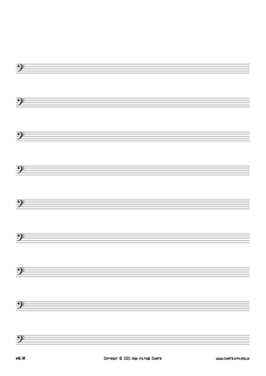 Manuscript Paper - 9 Staves Bass Clefs