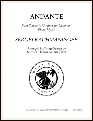 Book cover for Andante for Sonata in G minor for Cello and Piano, Op. 19