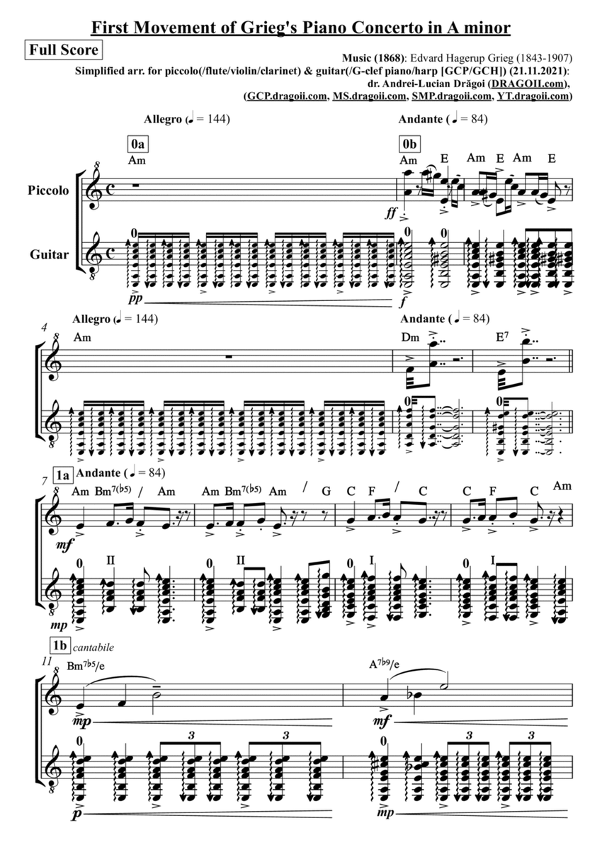 Grieg (Edvard) - First Movement of Grieg's Piano Concerto in A minor - simplified arr. for piccolo ( image number null