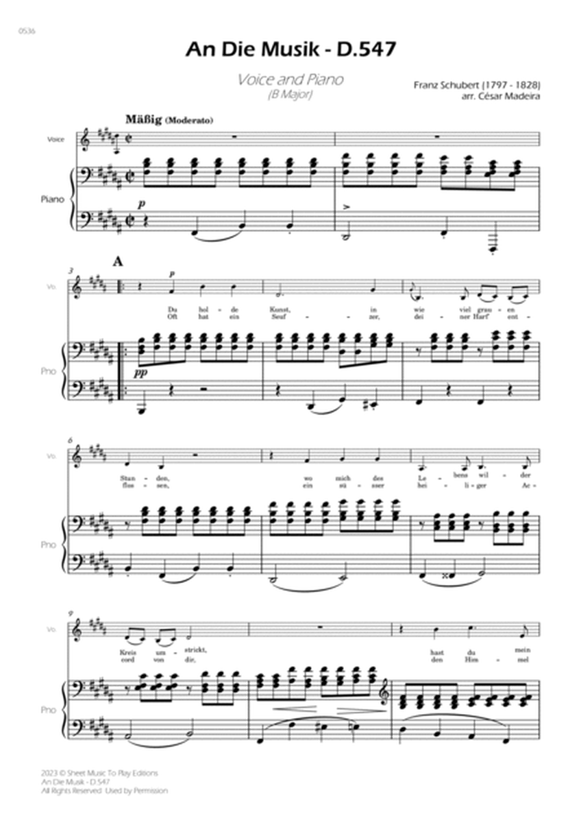 An Die Musik - Voice and Piano - B Major (Full Score and Parts) image number null