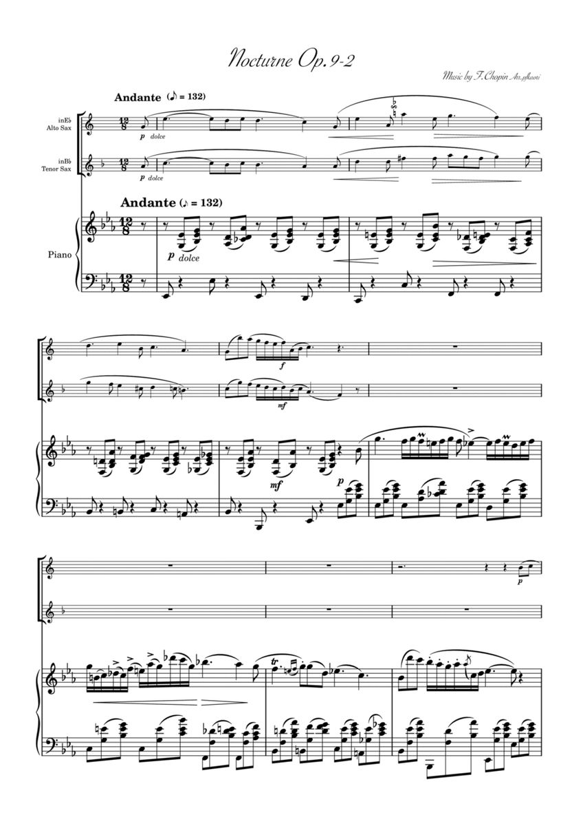 "Nocturne op.9-2" Piano Trio / Alto Sax & Tenor Sax image number null