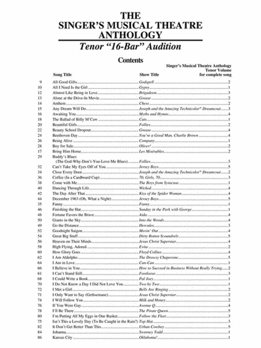 The Singer's Musical Theatre Anthology - 16-Bar Audition