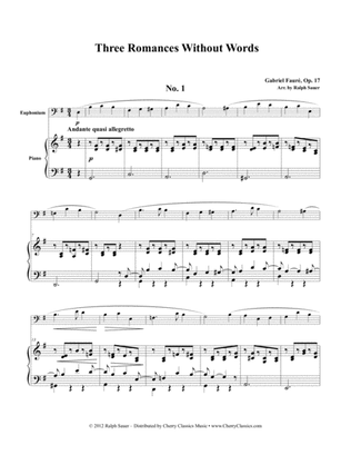 Book cover for Three Romances Without Words, Op. 17 for Euphonium & Piano