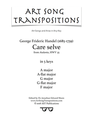 Book cover for HANDEL: Care selve (transposed to 5 keys: A, A-flat, G, G-flat, F major)