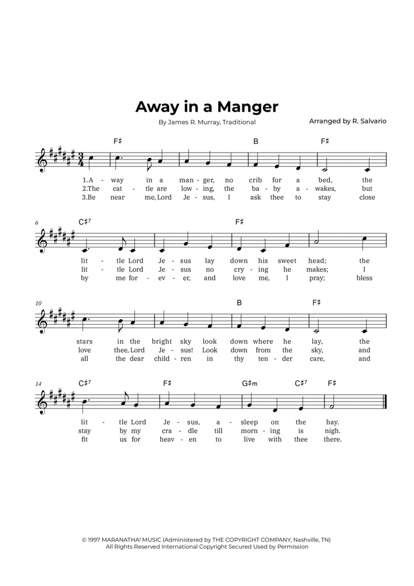 Away in a Manger (Key of F-Sharp Major) image number null