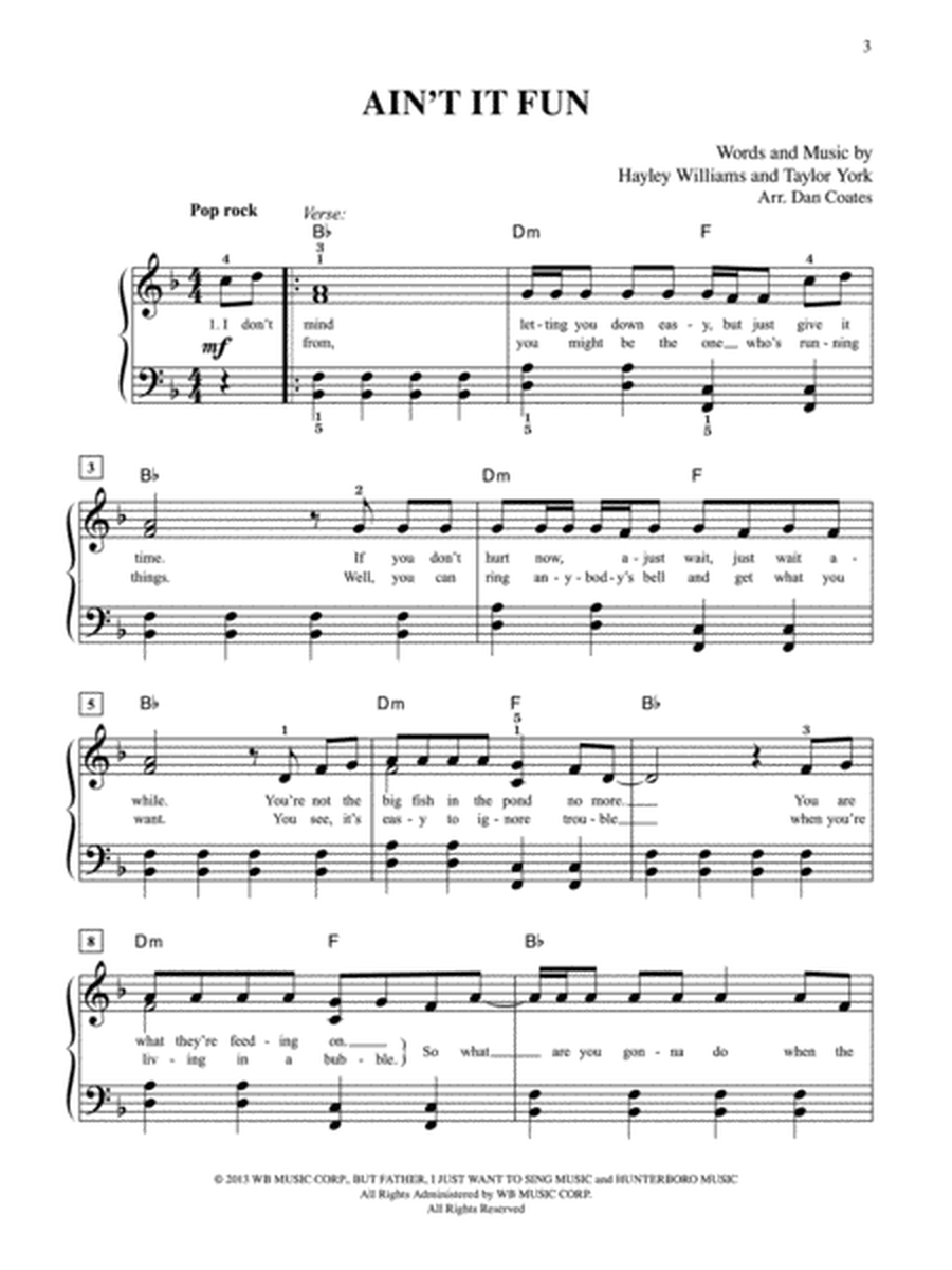 Ain't It Fun by Paramore Easy Piano - Sheet Music