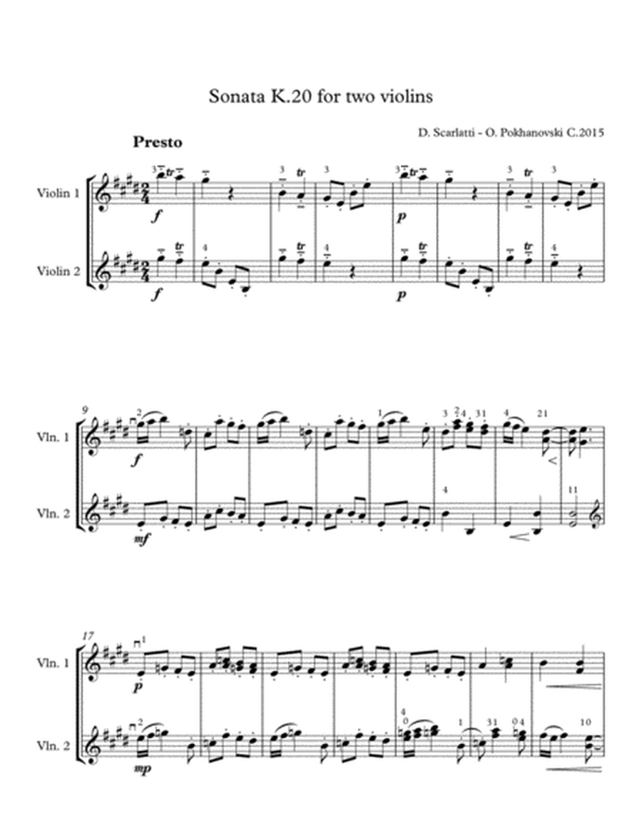 D. Scarlatti Sonata in E K.20 for two violins image number null