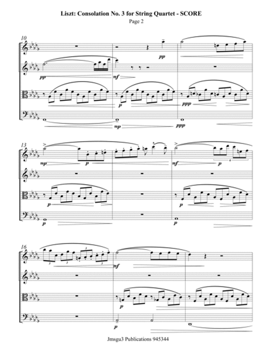 Liszt: Consolation No. 3 for String Quartet image number null