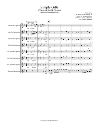 Simple Gifts ('Tis the Gift to Be Simple) (F) (Saxophone Octet - 4 Altos, 3 Tenors, 1 Baritone) (Bar